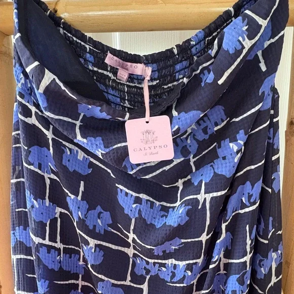 Calypso St. Barth Silk Maxi Dress in a Blue Elephant Print. Size L. New! - Picture 4 of 15